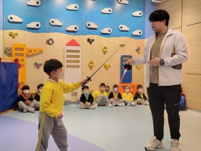 Rubber sword fencing class